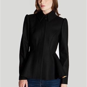 Ted Baker peplum wool cashmere black coat US 2